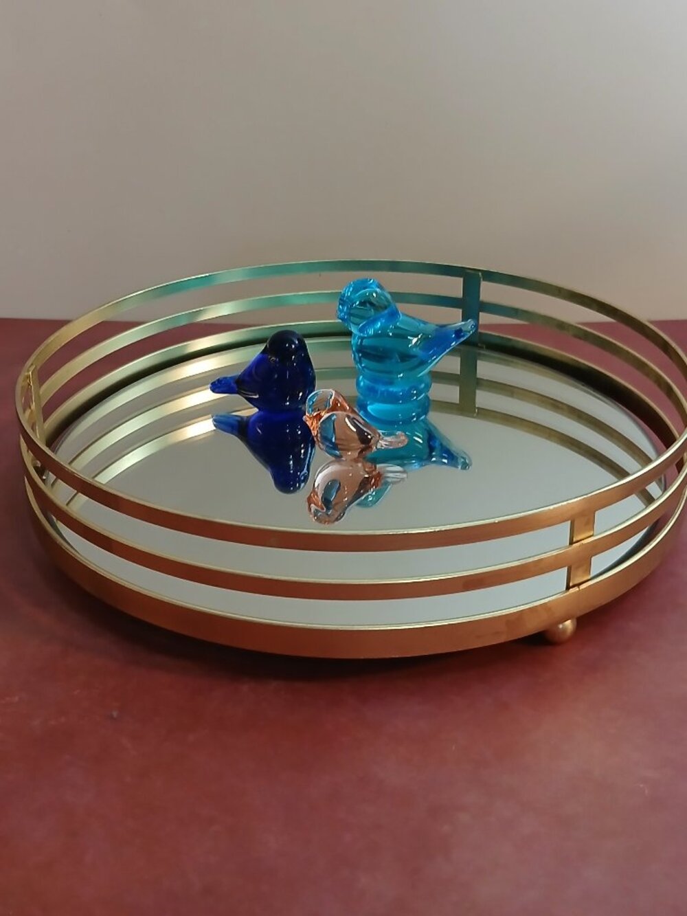 Round Brass Tone Mirrored Vanity/Display Tray